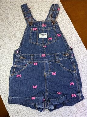 OshKosh B'gosh Denim Short Overalls with Pink Butterfly Accents